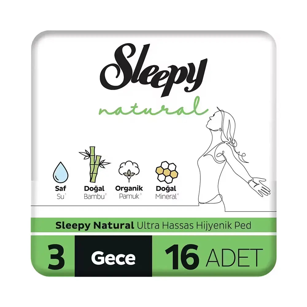 Sleepy Natural Night Sanitary Pads for Overnight Protection 16 Count