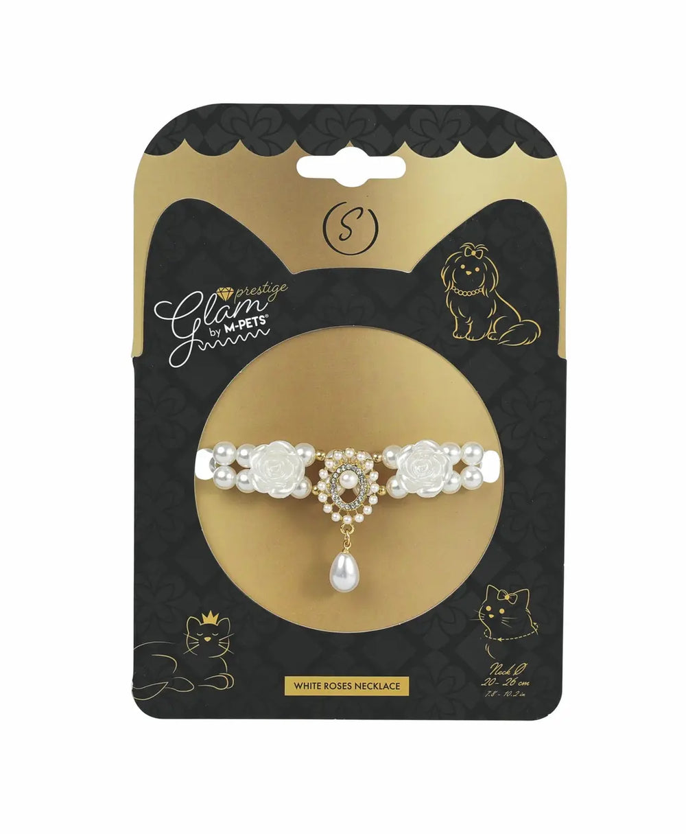 M-Pets Glam Prestige White Roses Dog Collar