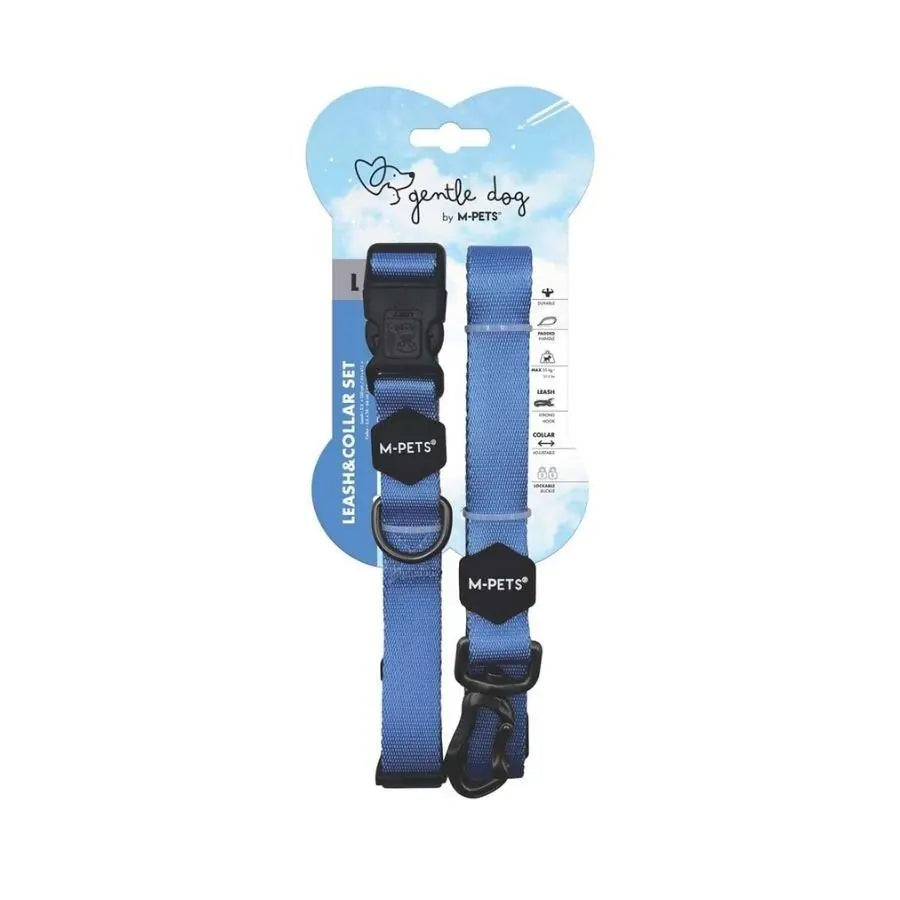 M-Pets Gentle Dog Collar and Leash Set Blue Large