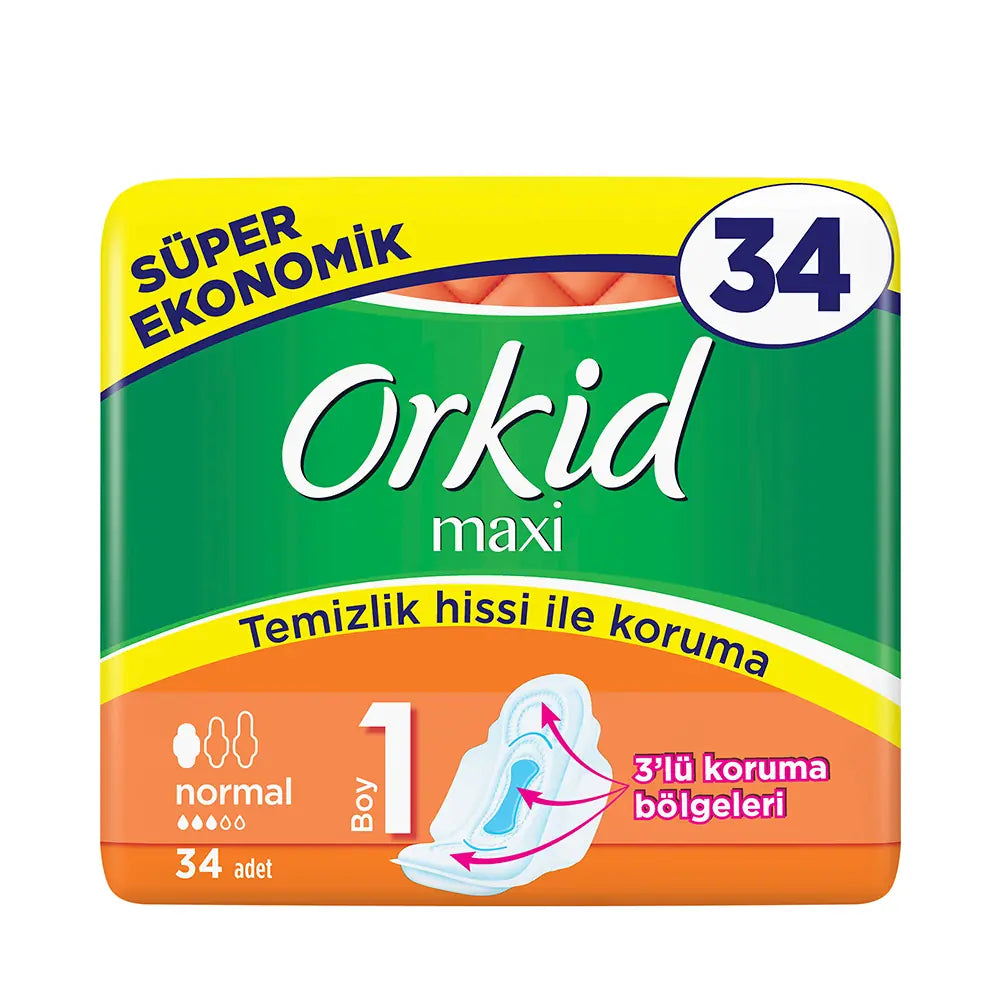 Orkid Maxi Normal Size 1 Sanitary Pads for Daily Comfort 34 Count