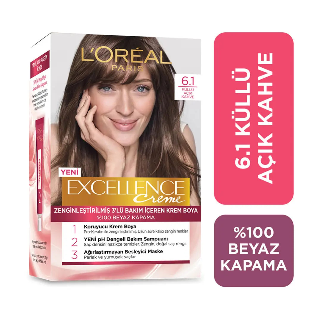 L'Oreal Paris Excellence Creme Hair Color 6-1 Ash Light Brown