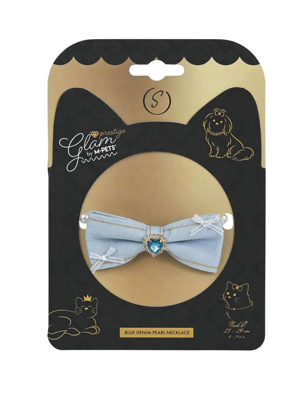 M-Pets Glam Prestige Blue Denim Pearl Dog Necklace