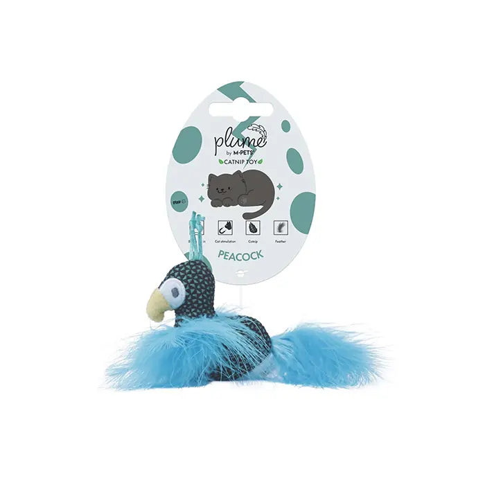 M-Pets Plume Peacock Catnip Cat Toy in Blue