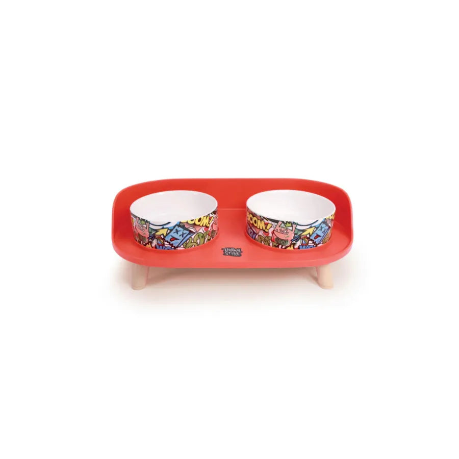 M-Pets Altitude Urban Style Red Double Pet Bowl Stand