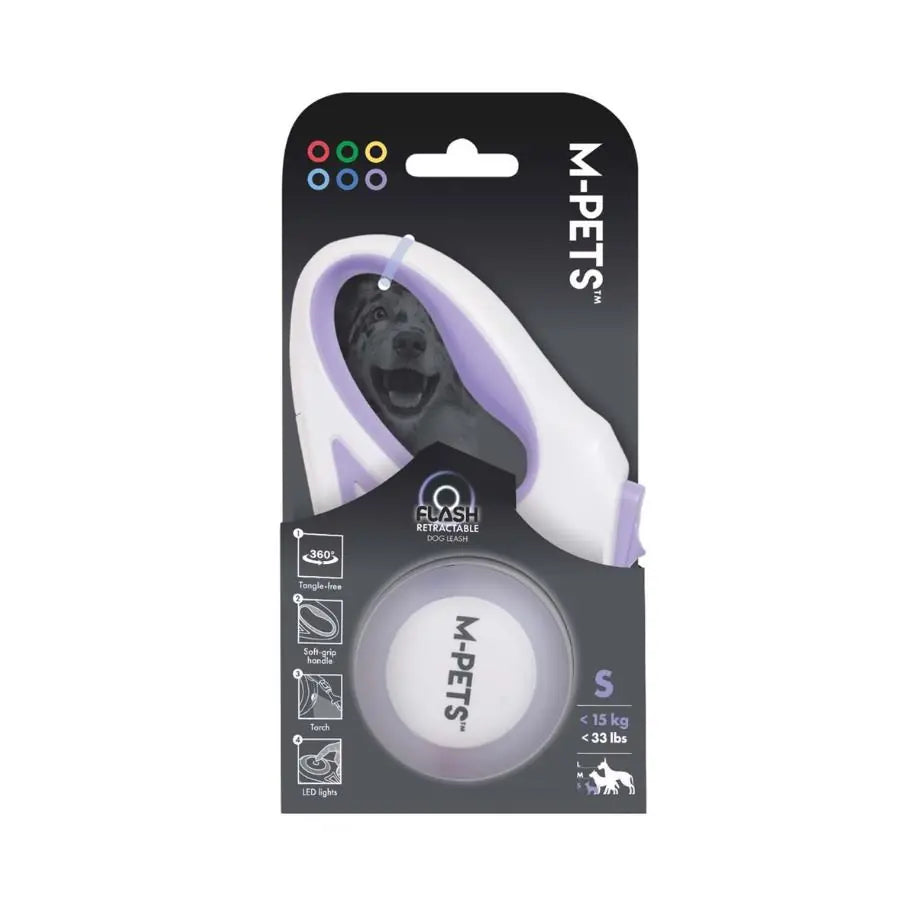 M-Pets Flash LED Purple Automatic Retractable Leash 5m