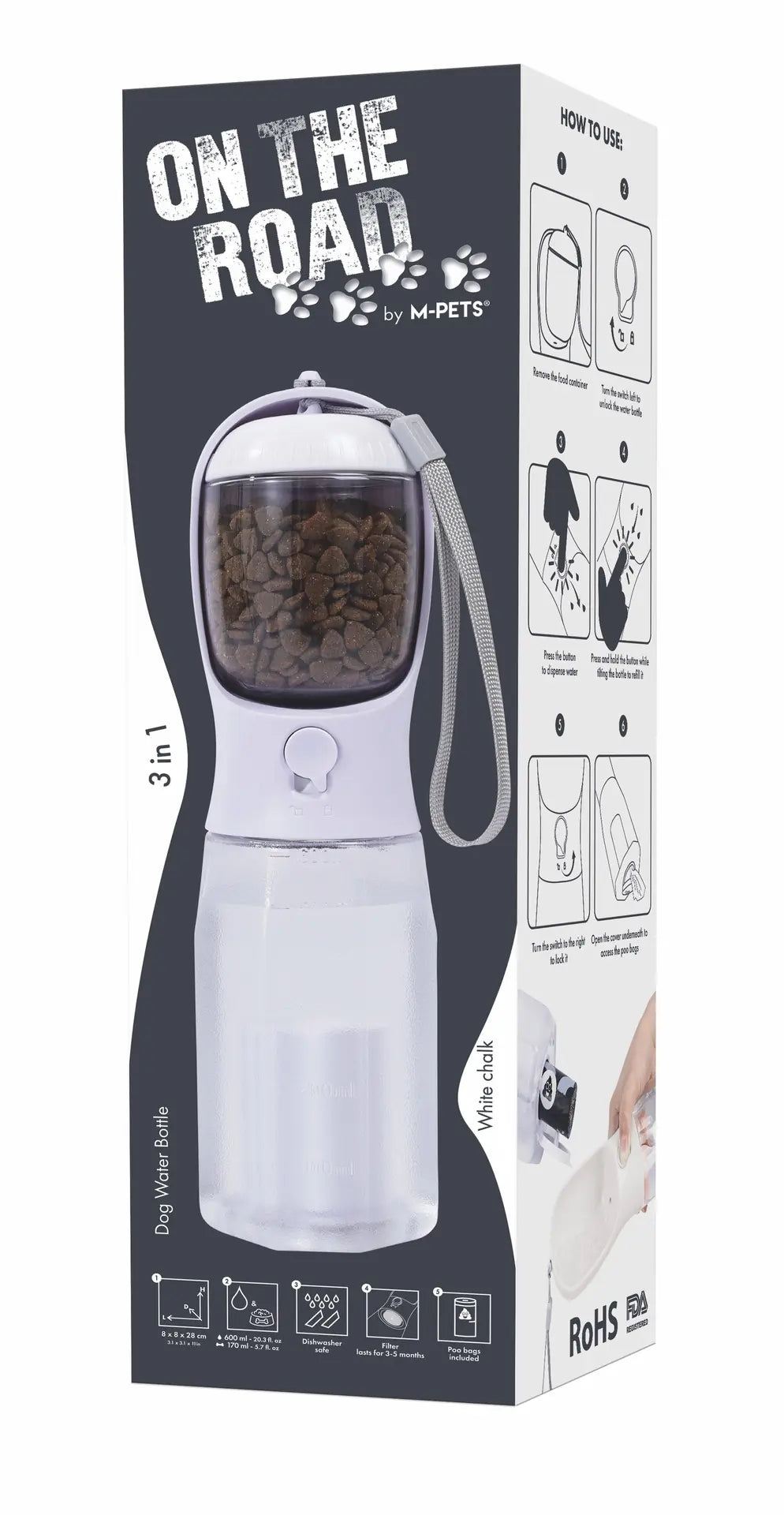 M-Pets On The Road 3-in-1 Dog Travel Water Bottle 600 ml
