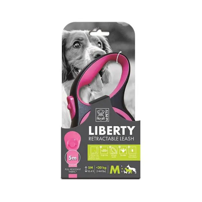 M-Pets Liberty Retractable Tape Dog Leash 5m Pink Medium