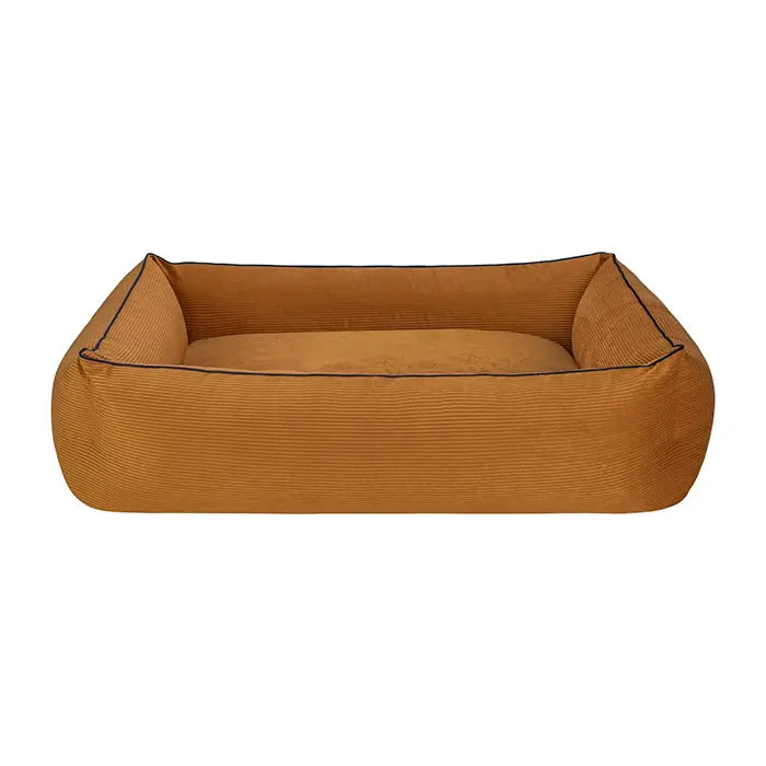 Pet Comfort Golf Dog Bed Mustard with Parliament Blue Piping Large