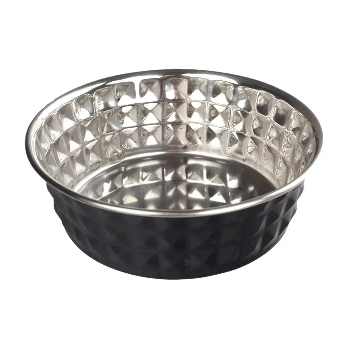 Oripet Diamond Pattern Black Steel Pet Bowl 17.5cm