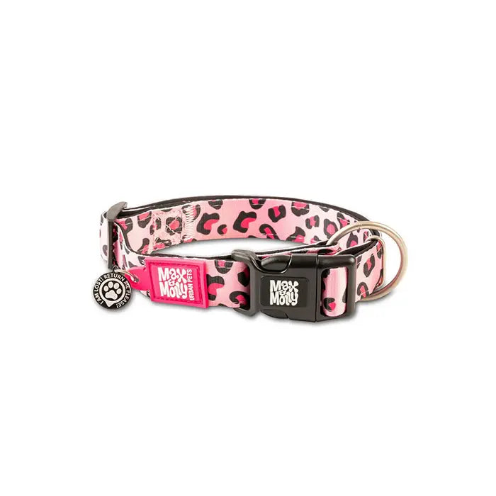 Max & Molly Leopard Pink Smart ID Dog Collar Large