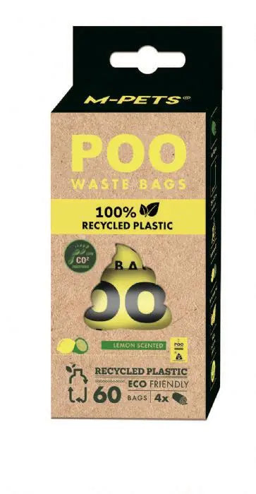 M-Pets Poo 100% Recycled Lemon Scented Pet Waste Bags 4x15 Sheets