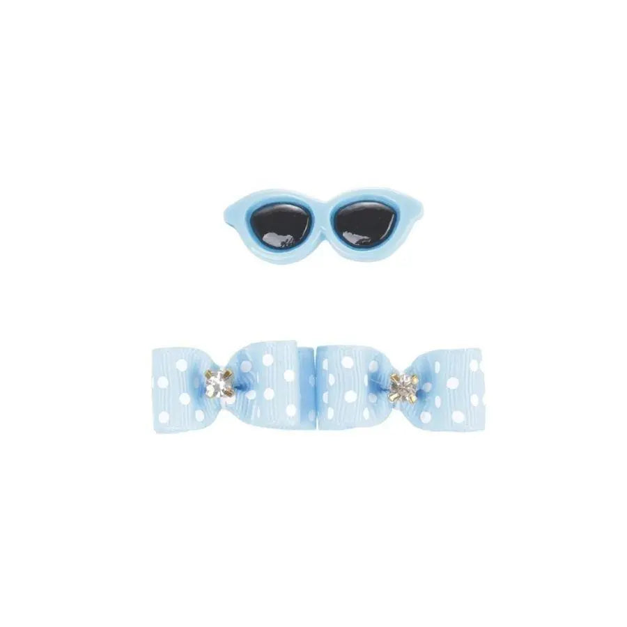 M-Pets Glam Blue Glasses & Bow Hair Accessory for Pets