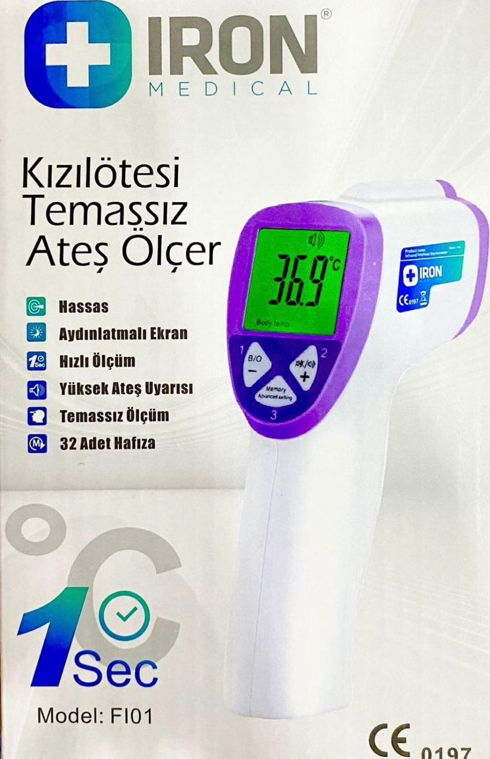 Iron Medical Non-Contact Infrared Thermometer - 1 Second Reading, Fever Alert