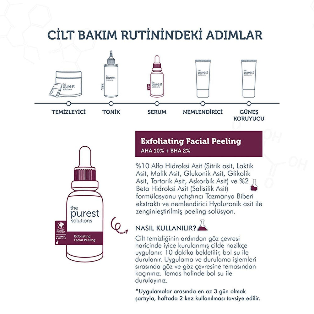 The Purest Solutions Exfoliating Face Serum with AHA 10% + BHA 2% - Improves Skin Tone & Reduces Acne Scars - - Face Serum