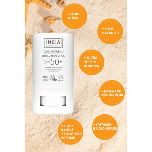 Incia Natural Sunscreen Stick SPF 50 Mineral Protection 15g