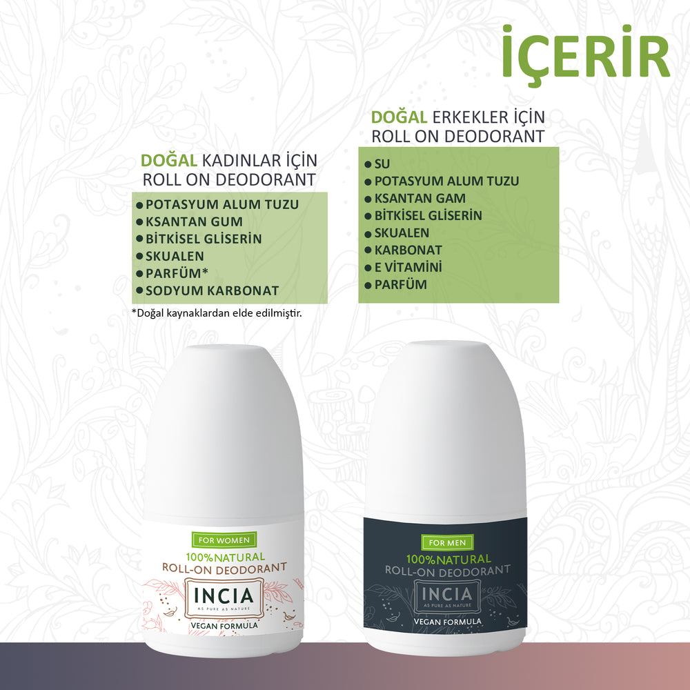 Incia Natural Roll-On Deodorant Duo Set for Men & Women 2x50ml