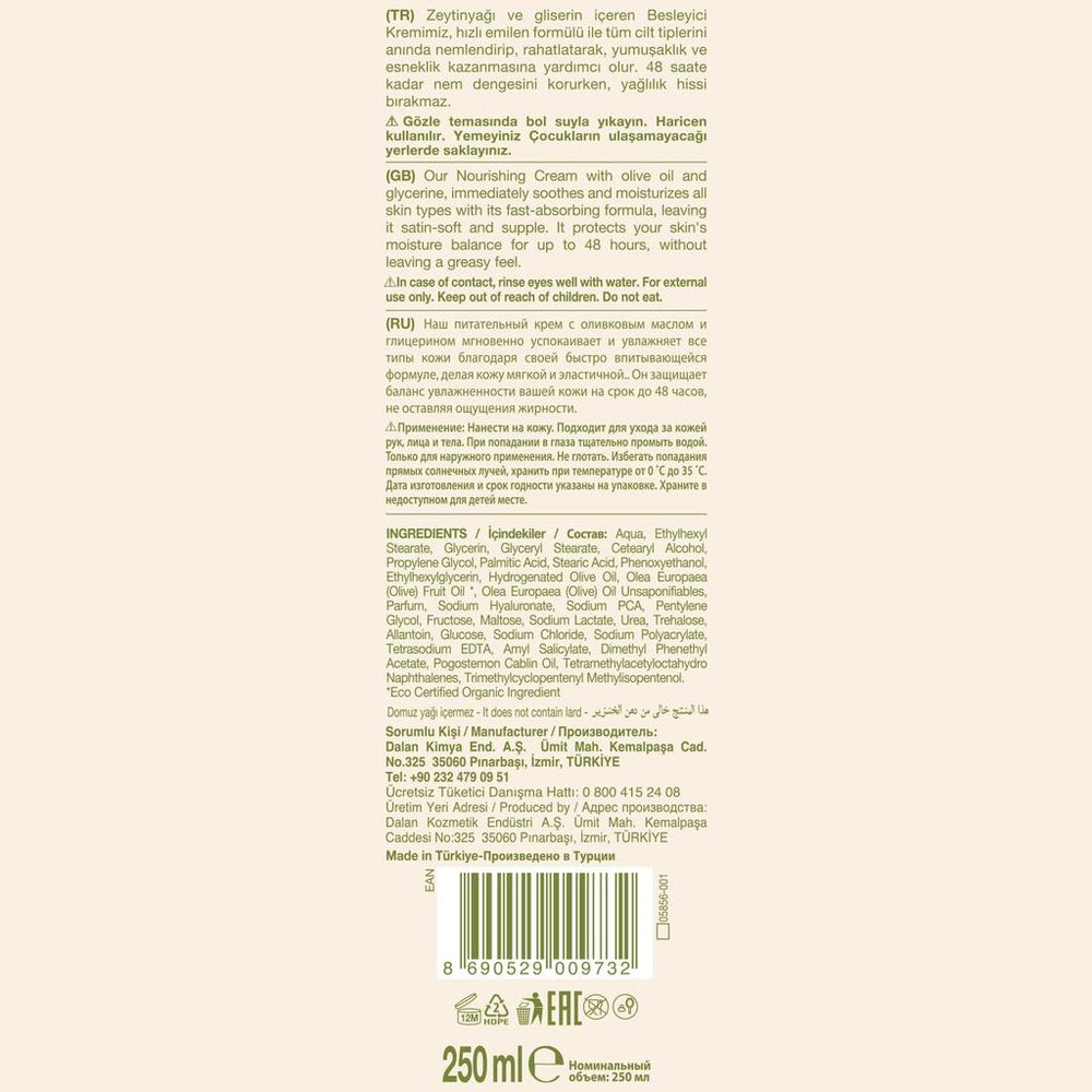 Dalan d'Olive Nourishing Cream with Organic Olive Oil 250 ml