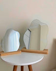 Evcazım Asymmetric Wooden Makeup Mirror - Unique Handmade Decorative Mirror for Home, 13.78 x 11.02 inches - view 4