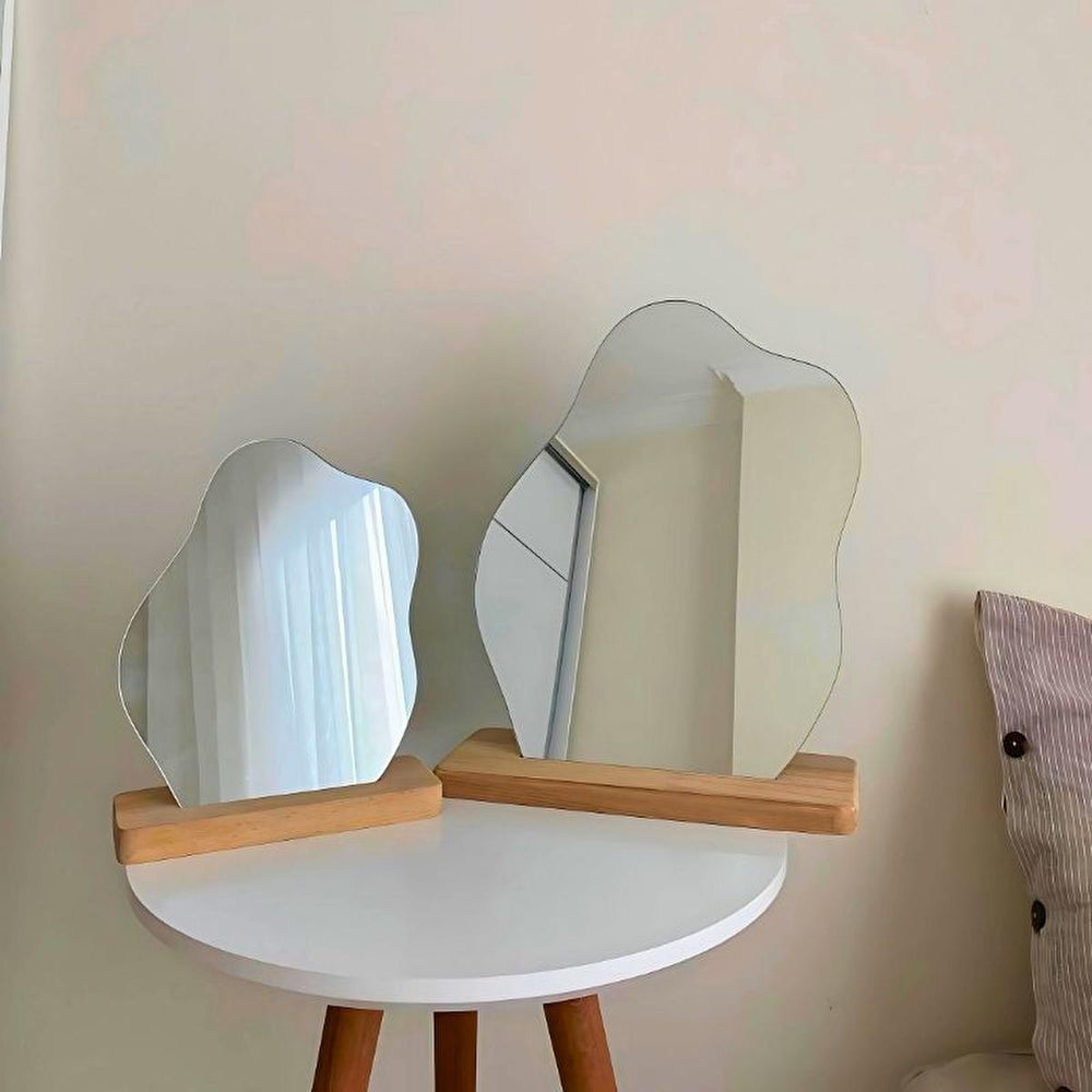 Evcazım Asymmetric Wooden Makeup Mirror - Unique Handmade Decorative Mirror for Home, 13.78 x 11.02 inches - view 4
