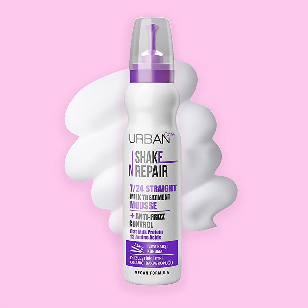 Urban Care Shake N Repair Hair Smoothing Foam - Vegan, Heat Protectant, Dermatologically Tested Urban Care Shake N Repair Hair Smoothing Foam - Vegan & Heat Protectant hair smoothing foam, vegan hair care, dermatologically tested hair products, heat protectant hair spray, oat milk protein hair care, frizz control, hair repair, smoothing serum, cruelty-free beauty, vegan beauty products, hair care for frizzy hair, long-lasting smoothness, protective hair styling