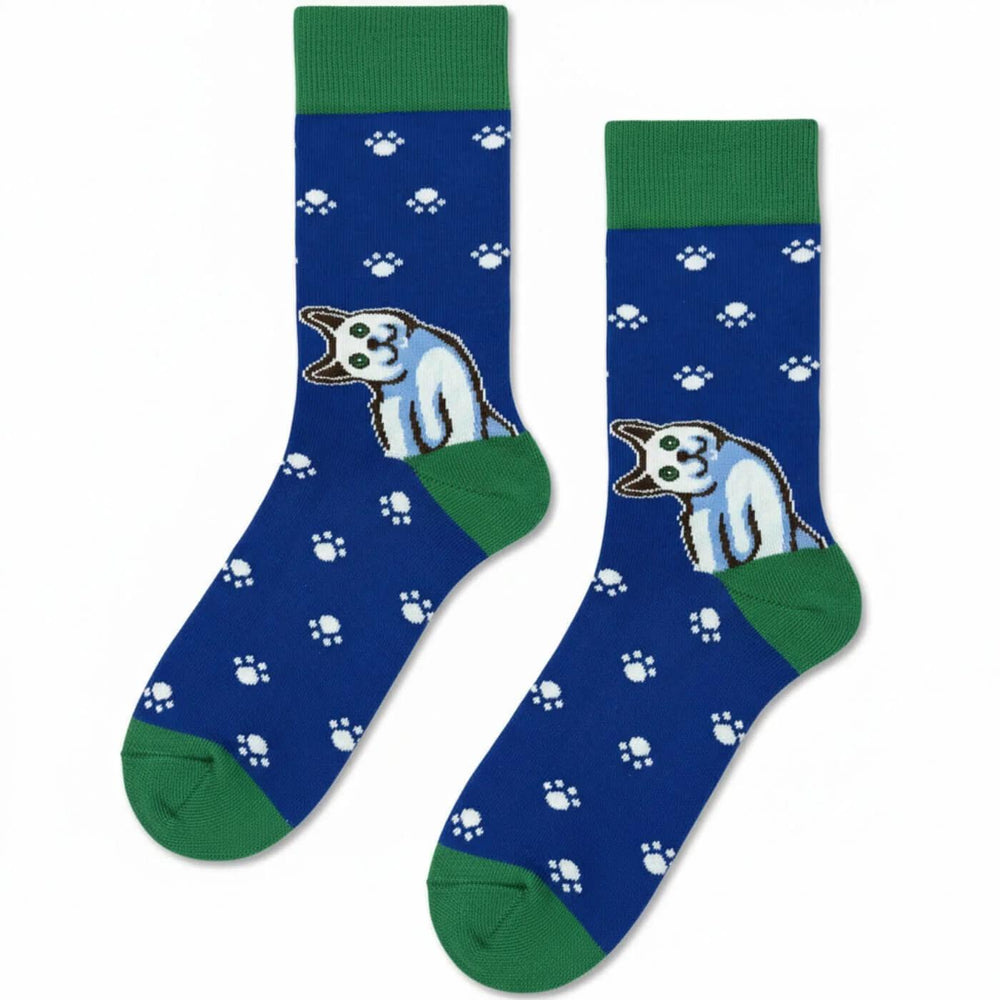 Carnaval Socks White Cat Pattern Crew Socks 1 Pair