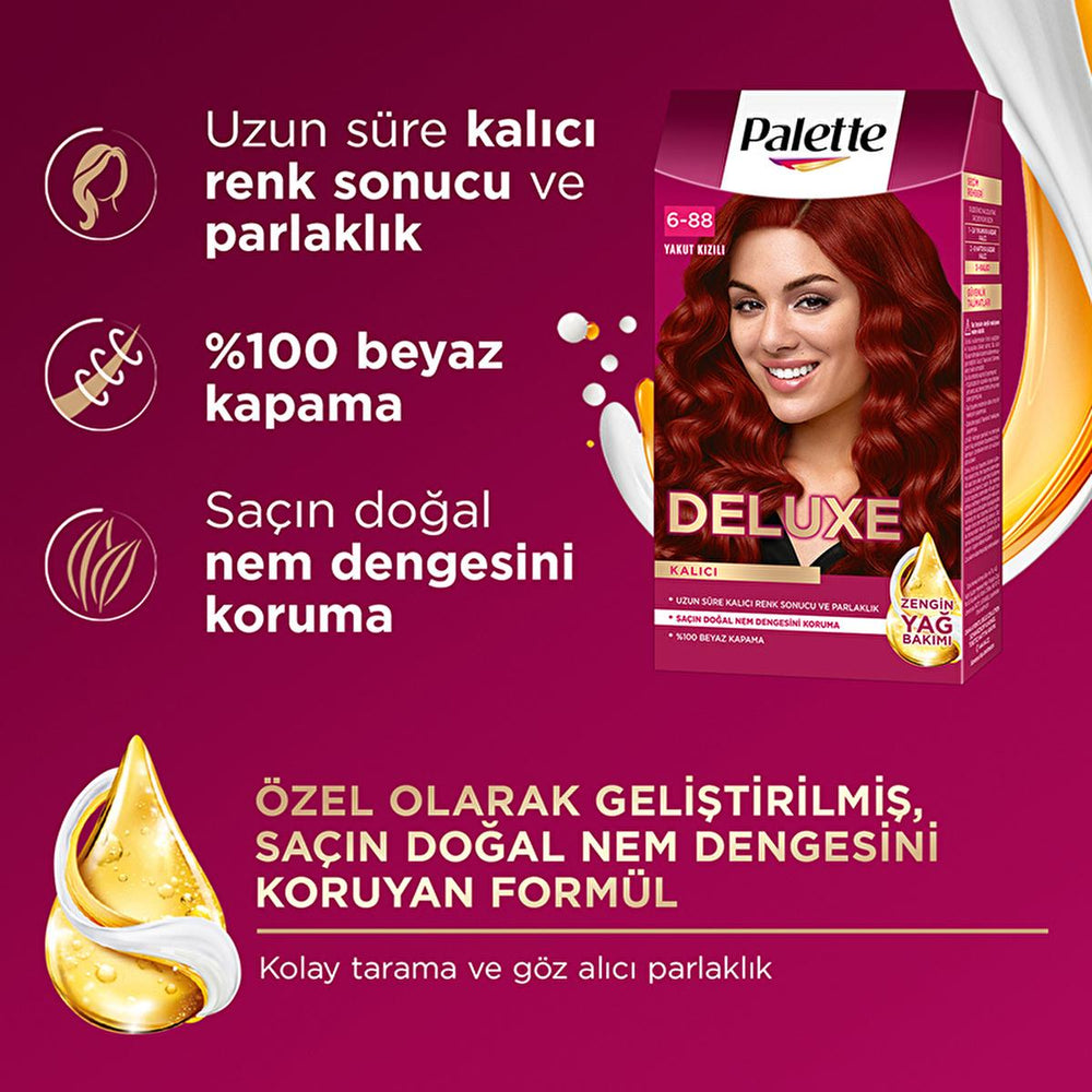 Palette Deluxe Yakut Kızılı Hair Dye - Long-Lasting Rich Ruby Red Hair Color - Hair Dye