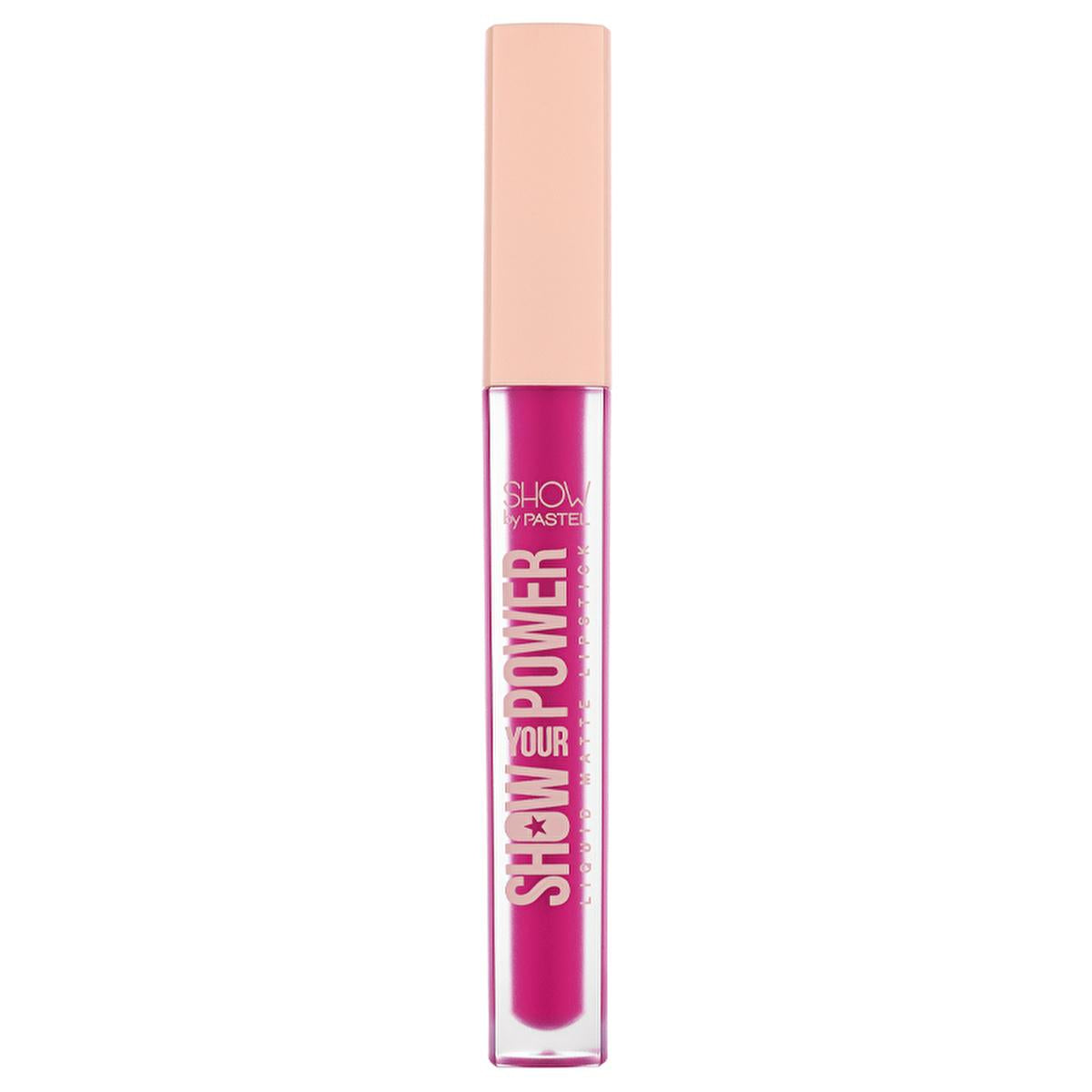 Show by Pastel Show Your Power Liquid Matte Lipstick 608 in packaging, Swatch of Show Your Power Liquid Matte Lipstick 608 on lips, Show Your Power Liquid Matte Lipstick 608 shades Show by Pastel Show Your Power Liquid Matte Lipstick 608 - 8 Hour Long-Lasting Formula for Makeup Enthusiasts Show by Pastel Liquid Matte Lipstick 608 | Vegan Formula liquid-matte-lipstick, vegan-cosmetics, long-lasting-lipstick, makeup-enthusiasts, show-your-power, pastel, cruelty-free, no-transfer, gluten-free, ai-generated