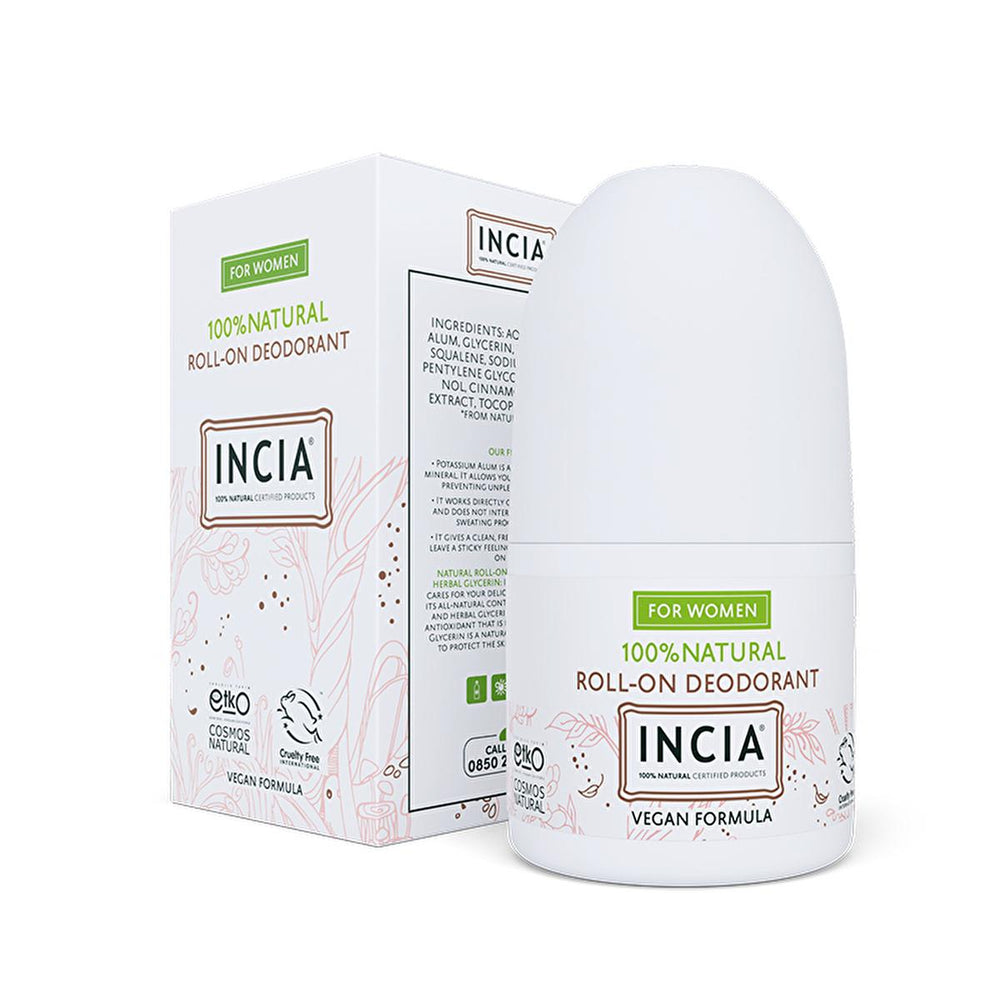 Incia Natural Roll-On Deodorant for Women - Stain-Free, Odor Preventive, 1.69 fl oz - Deodorant