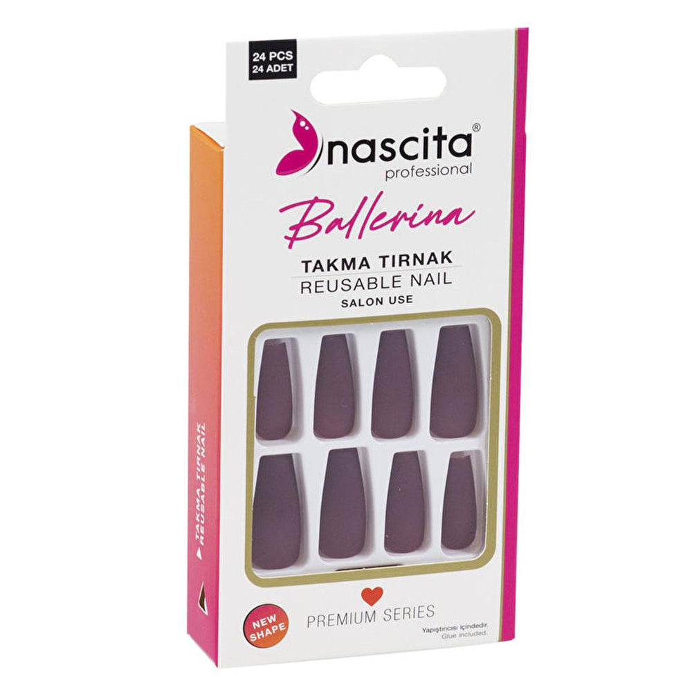 Nascita 24-Piece Colorful Ballerina Artificial Nails Set - Reusable & Easy to Apply Temporary Nail Decoration - Nail Polish