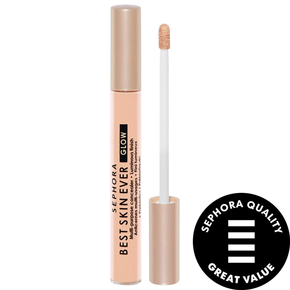 Sephora Collection Best Skin Ever Multi-Use Hydrating Glow Concealer - Lightweight, Radiant Finish, 30 Shades Sephora Best Skin Ever Glow Concealer - Hydrating & Radiant multi-use concealer, hydrating concealer, glow concealer, Sephora Collection concealer, noncomedogenic makeup, plant-based prebiotics in skincare, face makeup, concealer, lightweight makeup, radiant finish, skincare-infused makeup, under-eye dark circles solution, sensitive skin friendly, 30 shades available, medium coverage, liquid conceal