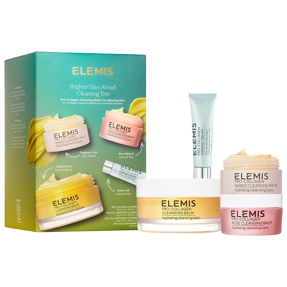 Brighter Days Ahead Skincare Gift Set - 3-Piece Cleansing Balm Trio & Anti-Aging Cream, Natural Skincare, Makeup Remover Brighter Days Ahead Skincare Gift Set - Natural Cleansing & Anti-Aging skincare gift set, cleansing balm, anti-aging cream, natural skincare, makeup remover, skincare routine, Pro-Collagen Makeup Melting Cleansing Balm, Pro-Collagen Anti-Aging Marine Cream, skincare for fine lines and wrinkles, skincare for dryness, skincare for pores, gift for skincare enthusiasts, spa in a jar, nourishi