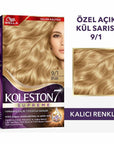 Wella Koleston Supreme 9/1 Light Ash Blonde Hair Dye Kit - Intense Color, Moisture & 100% Gray Coverage for Radiant, Healthy Hair Wella Koleston 9/1 Light Ash Blonde Hair Dye - Radiant Color & Care hair dye, light ash blonde hair dye, Koleston Supreme, hair color kit, permanent hair color, 9/1 hair dye, luxury hair dye, hair coloring, at home hair dye, ash blonde hair color, hair, hair color, ash blonde, light blonde, gray coverage, hair conditioning, hair repair, Plex technology, Lüks Krem Boya, Yağ Bakım 