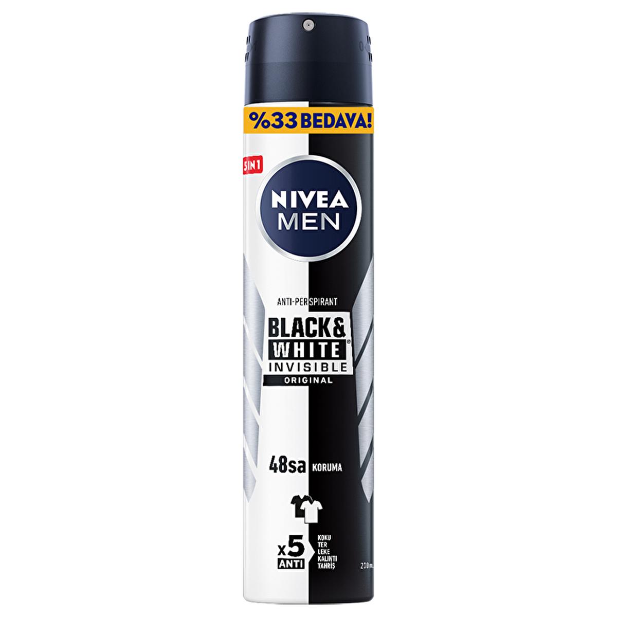 Nivea Men Black & White Invisible: 48H Anti-Stain Deodorant Spray - No White Marks, Yellow Stains - Alcohol Free, Dermatologically Approved Nivea Men Anti-Stain Deodorant: No White Marks! men's deodorant, anti-stain deodorant, white mark protection, yellow stain protection, 48 hour deodorant, alcohol free deodorant, Nivea deodorant, men's deodorant spray, invisible deodorant, black and white deodorant, deodorant for men, sweat protection, odor control, sensitive skin deodorant, dermatologically tested, powd