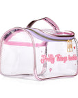 Eklips Hologram Handbag - Unique Clear PVC Bag with Mirror Leather Accents & Bone Zipper - Beauty Accessories