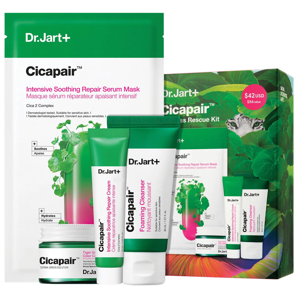 Dr. Jart+ Cicapair Redness Rescue Kit for Sensitive Skin - 4-Step Skincare Routine for Redness Relief & Hydration Dr. Jart+ Cicapair Redness Rescue Kit - 4-Step Sensitive Skin Solution Skincare for sensitive skin, Redness relief kit, Dr. Jart+ Cicapair, Four-step skincare routine, Color correcting treatment, Sensitive skin care, Skincare sets, Redness relief, Hydrating skincare, Dr. Jart+ products, Skincare for redness, Soothing skincare, Sensitive skin solutions, Skincare routine for dryness