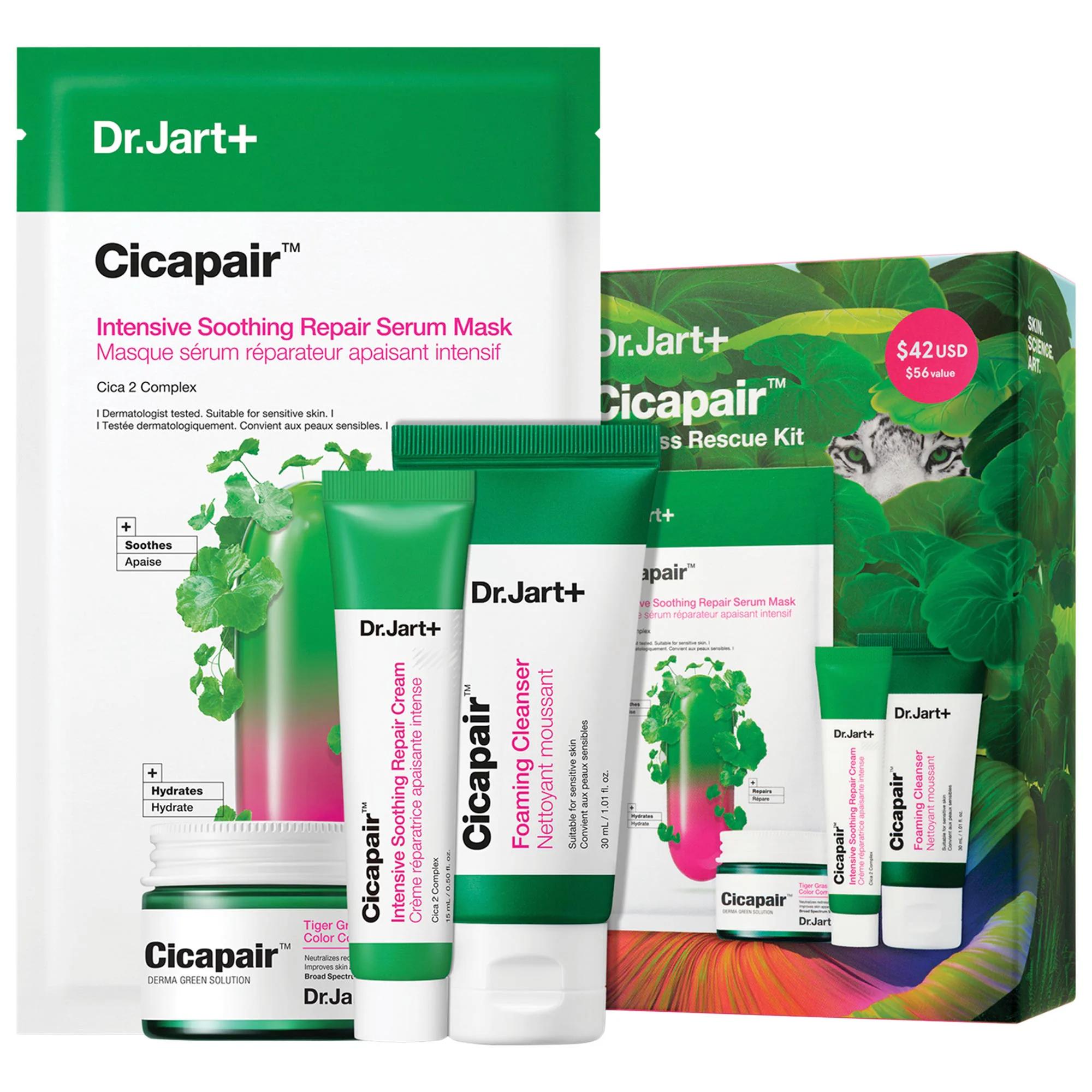 Dr. Jart+ Cicapair Redness Rescue Kit for Sensitive Skin - 4-Step Skincare Routine for Redness Relief &amp; Hydration Dr. Jart+ Cicapair Redness Rescue Kit - 4-Step Sensitive Skin Solution Skincare for sensitive skin, Redness relief kit, Dr. Jart+ Cicapair, Four-step skincare routine, Color correcting treatment, Sensitive skin care, Skincare sets, Redness relief, Hydrating skincare, Dr. Jart+ products, Skincare for redness, Soothing skincare, Sensitive skin solutions, Skincare routine for dryness