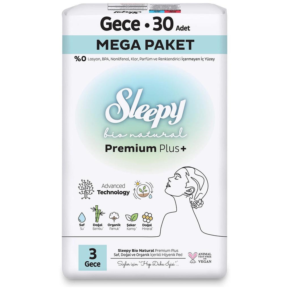 Sleepy Bio Natural Premium Plus+ Night Sanitary Pads 30 Count