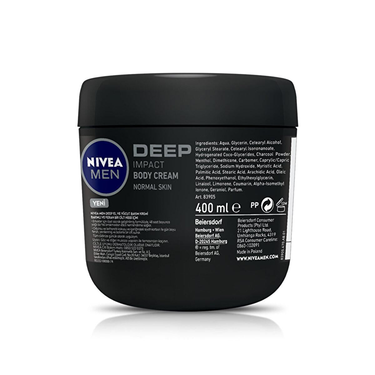 Nivea Men Moisturizing Hand and Body Cream Deep Impact - 48 Hour Moisturization, Non-Greasy, Woody Fragrance Nivea Men Deep Impact Moisturizing Cream - 48hr Hydration Nivea Men Moisturizing Cream, Hand and Body Cream for Men, Long-lasting Moisturization, Non-greasy Skincare, Woody and Spicy Fragrance, Skincare for Men, Moisturizing Cream, Body Care, Men's Grooming, Skincare Essentials, Nivea Deep Impact, 48 Hour Moisturization, men's skincare products, body moisturizer for men, non-greasy moisturizer, men's