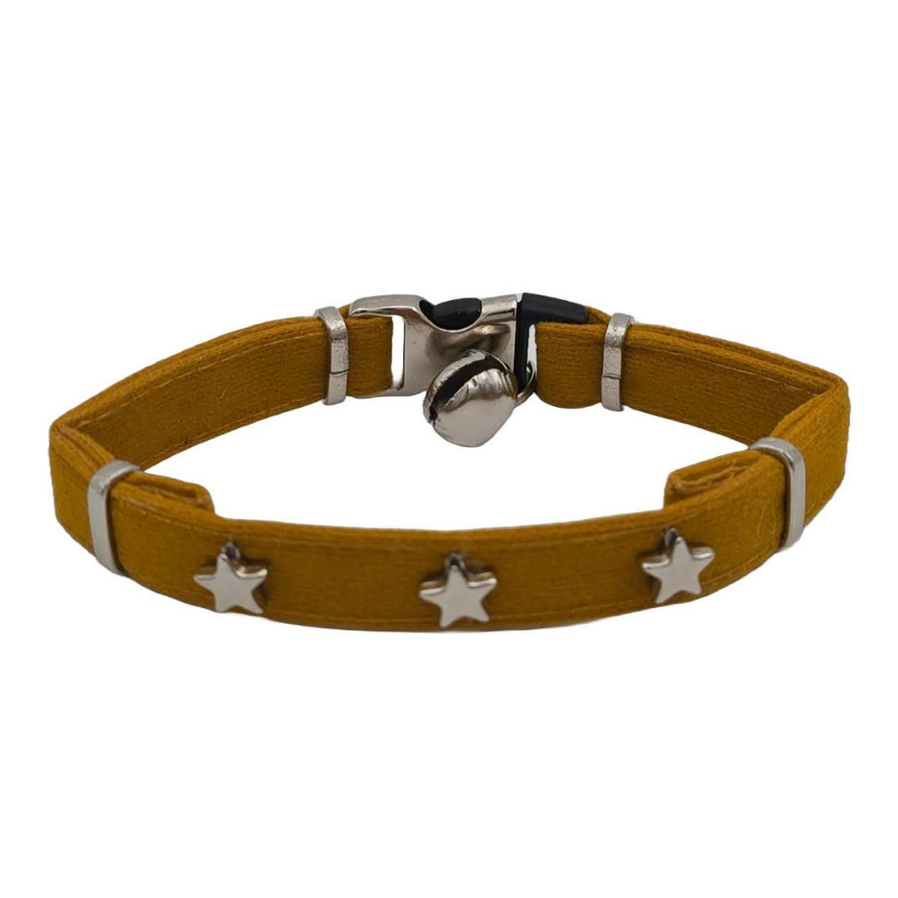 Jooys Velvet Star Cat Collar with Bell Mustard 15-30cm