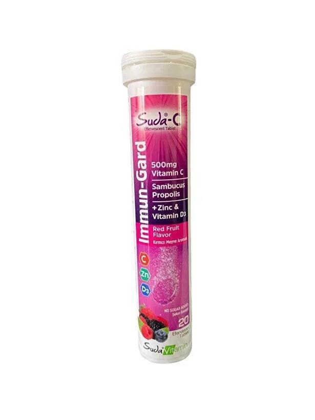 Suda-C Effervescent Vitamin C Supplement for Immune Support - Red Fruit Flavor, 20 Tablets - Vitamin & Supplement