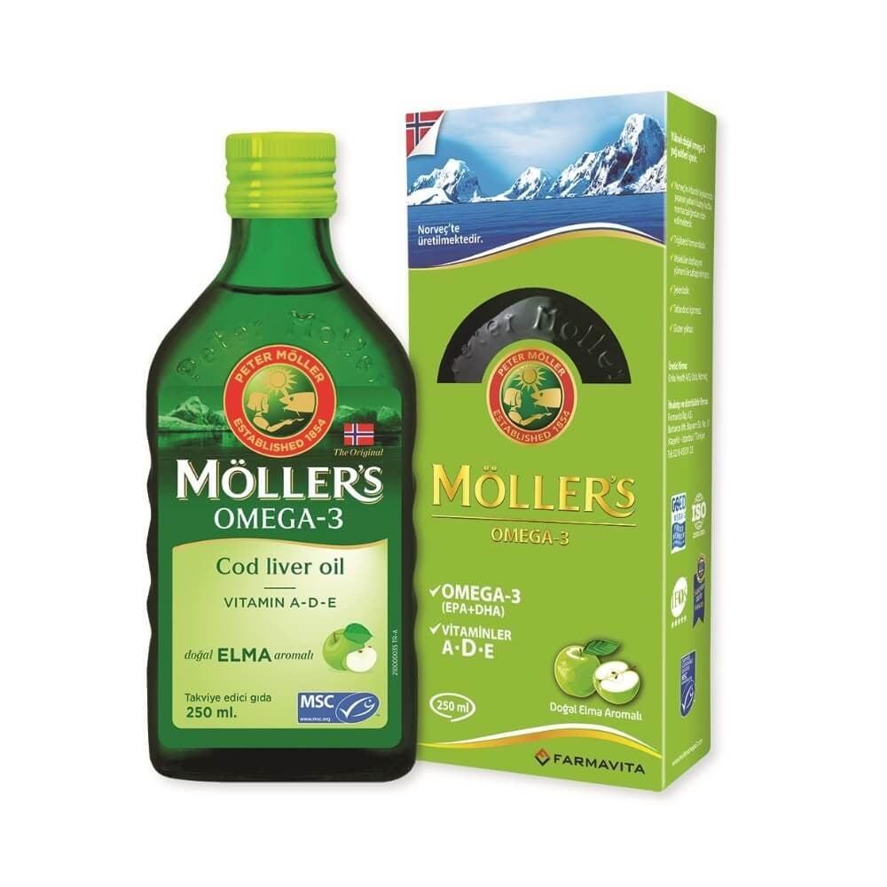 Möller's Cod Liver Oil Supplement with Omega-3, Vitamins A, D, E - Natural Apple Flavor for Heart, Brain Health - 8.45 fl oz Möller's Cod Liver Oil - Omega-3 & Vitamins A, D, E Cod Liver Oil, Omega-3 Supplement, Children's Health Supplement, Natural Apple Flavor Supplement, Vitamin A D E Supplement, Heart Health, Brain Health, Sustainable Sourcing, Liquid Supplement, Dietary Supplement, Health and Wellness