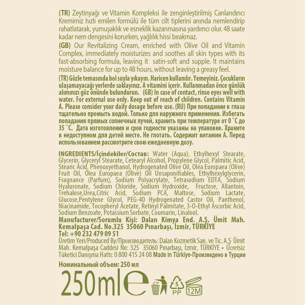Dalan d'Olive Coconut Revitalizing Cream for Dry Skin 250 ml