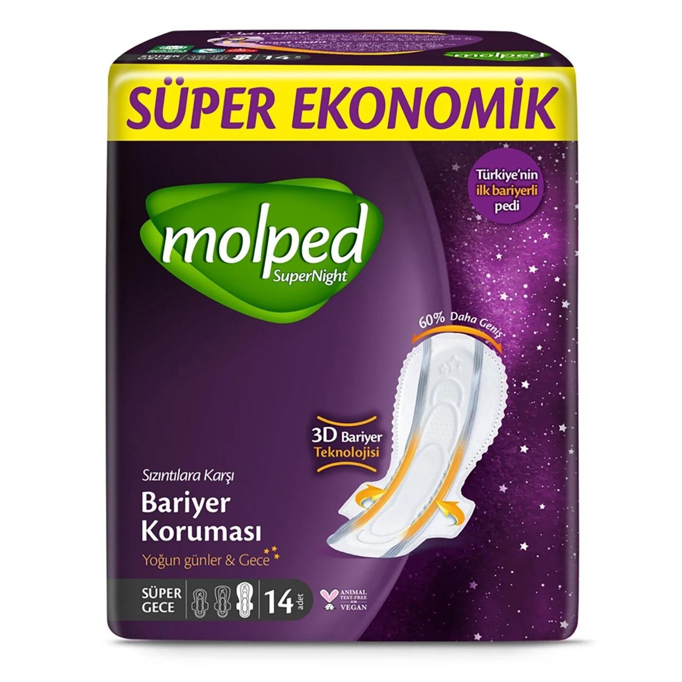 Molped Supernight Sanitary Pads for Nighttime Protection 14 Count