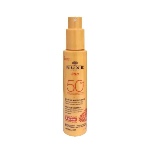 nuxe sun spf50 melting spray 150ml front view, nuxe sun spf50 melting spray 150ml product features, nuxe sun spf50 melting spray 150ml application Nuxe Sun SPF50 Melting Spray - High Protection | 150ml Nuxe Sun SPF50 Melting Spray - 150ml Sun Protection sunscreen, spf50, nuxe, sun-protection, active-individuals, athletes, water-resistant, alcohol-free, paraben-free, ai-generated