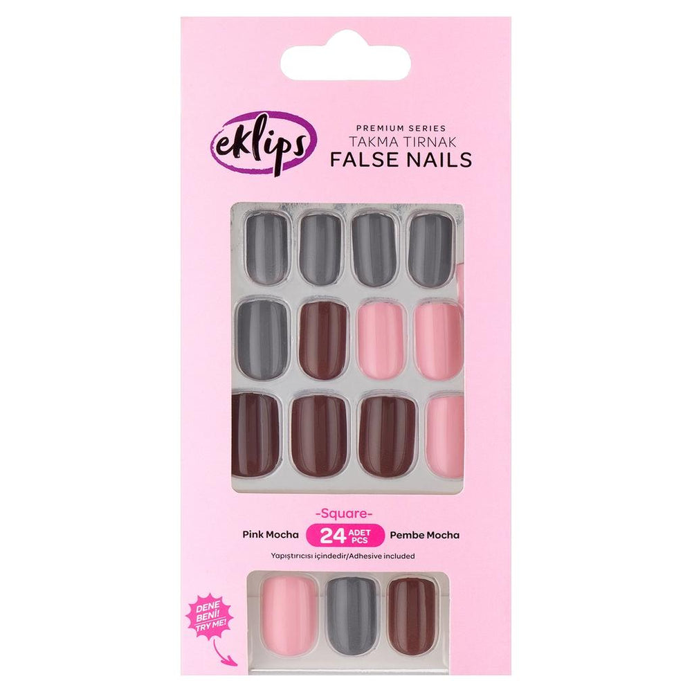 Eklips Pink Mocha Press-On Nails Glossy Finish 24-Pack
