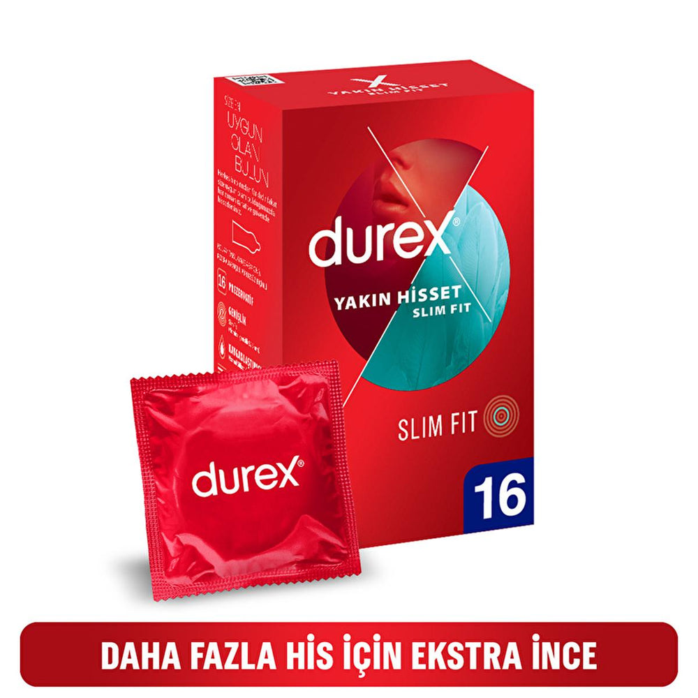 Durex Slim Fit Condoms - Lubricated, Safe Sex Products for Enhanced Sensitivity - 16 Count - Intimate Care
