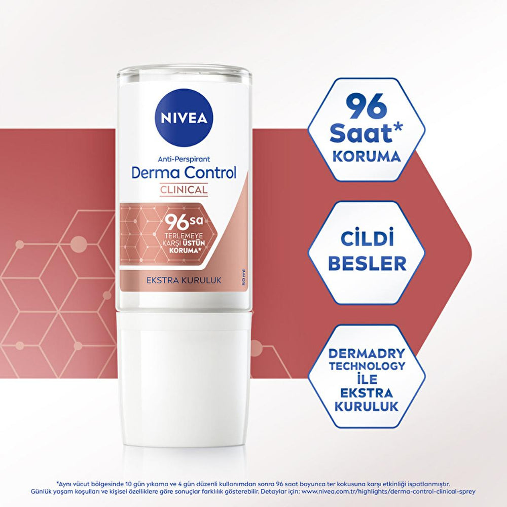 Nivea Derma Control Clinical Women's Roll-on Deodorant: 96-Hour Sweat & Odor Protection, Vitamin C, Underarm Darkening Treatment, Sensitive Skin Approved Nivea Roll-on Deodorant: 96-Hour Sweat & Odor Control roll-on deodorant, antiperspirant, long-lasting deodorant, deodorant for women, underarm darkening treatment, vitamin c deodorant, sensitive skin deodorant, Nivea deodorant, sweat protection, odor control, deodorant sweat, derma control deodorant, clinical strength deodorant, womens deodorant, all-day d