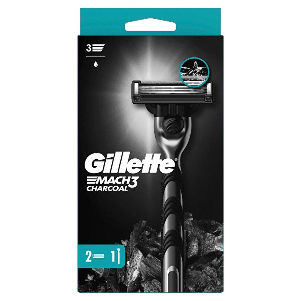 Gillette Mach3 Charcoal Razor Shaving Kit for Men - 3 Steel Blades, Microfine Protectors, Smooth Shave - view 2