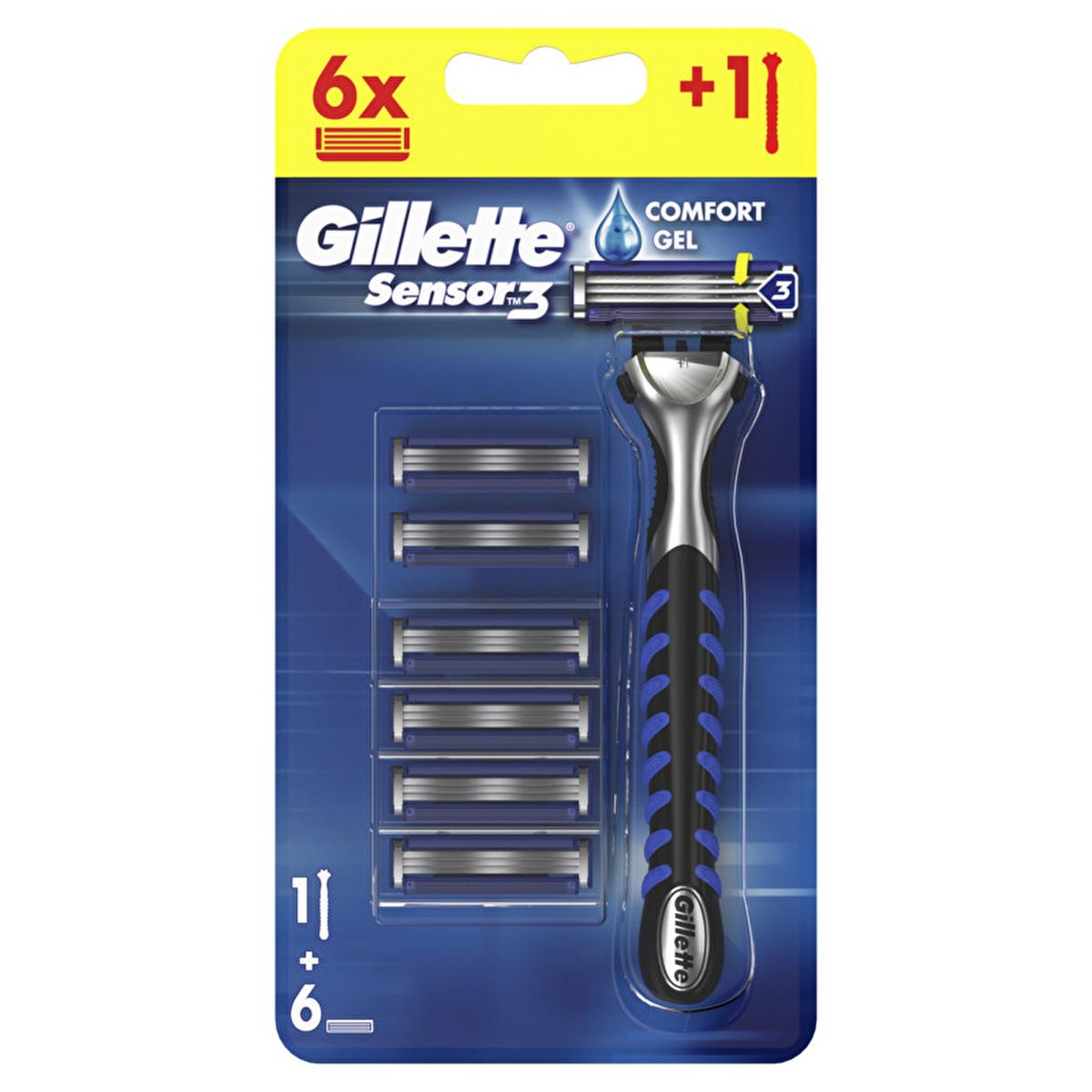 Gillette Sensor3 Men's Shaving Razor Kit with 6 Blades - Comfortable, Close Shave, Compatible with Sensor Blades Gillette Sensor3 Men's Razor Kit - Comfortable Shave Gillette Sensor3, Manual Razor, Men's Shaving Razor, Shaving Kit, Compatible with Sensor Blades, Men's Grooming, Shaving Essentials, Gillette, Sensor3 Razor, Shaving Starter Kit, Men's Shaving Kit