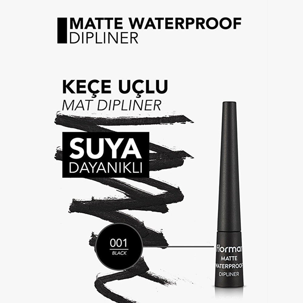 Flormar Matte Waterproof Liquid Eyeliner for Precise, Dramatic Eye Look - Black - Eyeliner